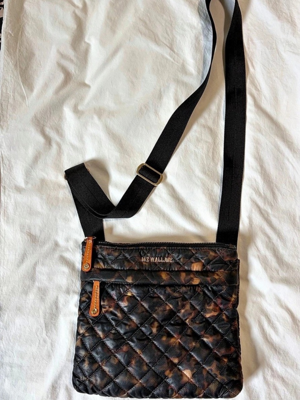 MZ Wallace Quilted Nylon Metro Flat Crossbody Bag - Tortoise Print